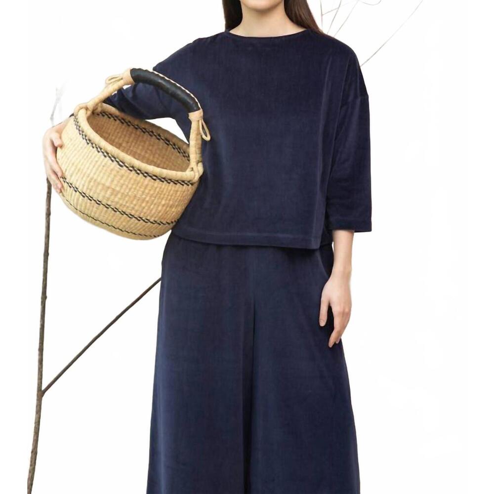 NEW BEAUMONT ORGANIC divya organic cotton velour top in night sky navy